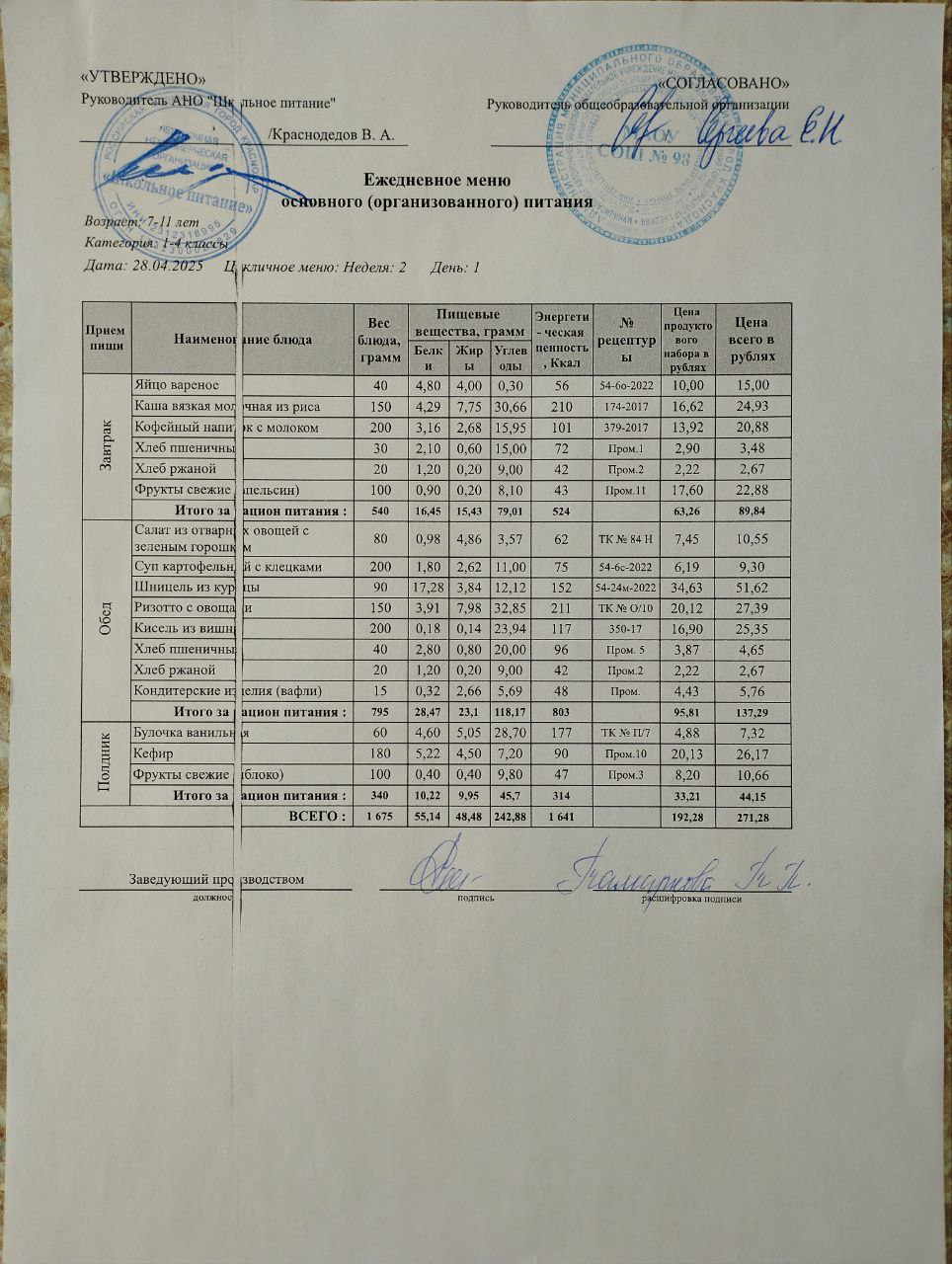 меню