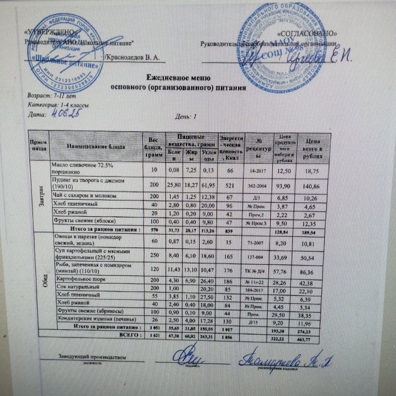 меню